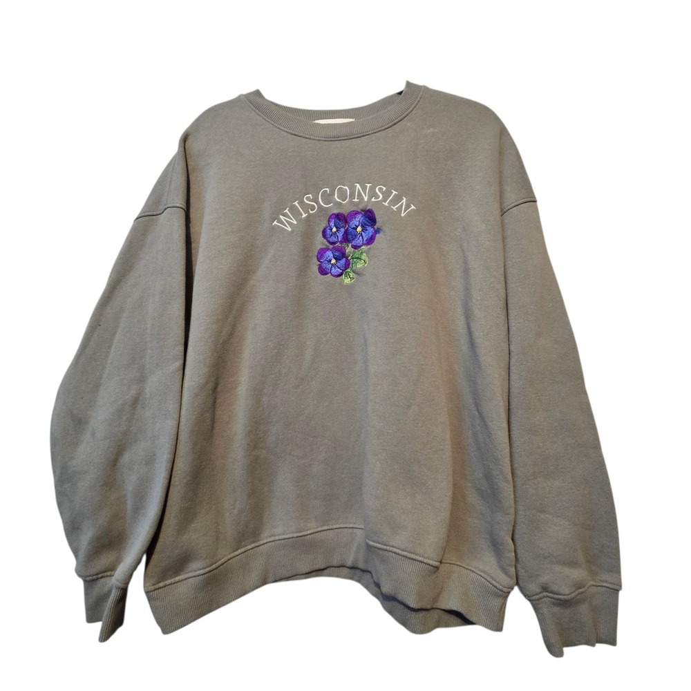 State Of‎ Mine Wisconsin Pansy Sweatshirt Womens LG Cottage Core Grandma Flower